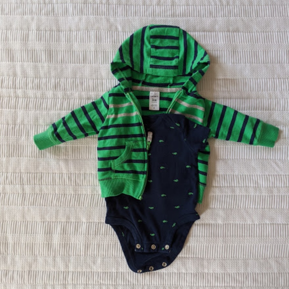 Onesie and Jacket Set with Stripes & Whales, 3mo